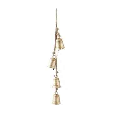 Deco 79 Metal Cow Bell Decorative Hanging Rope Gold