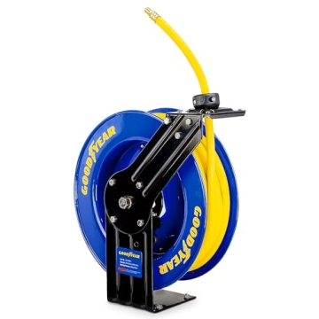 Goodyear Air Hose Reel Retractable 3/8" Inch x 50' Foot SBR Rubber Hose Max 300PSI Heavy Duty Indust...