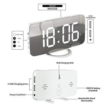 Miowachi Digital Alarm Clock with Dimmable LED Display and USB Ports