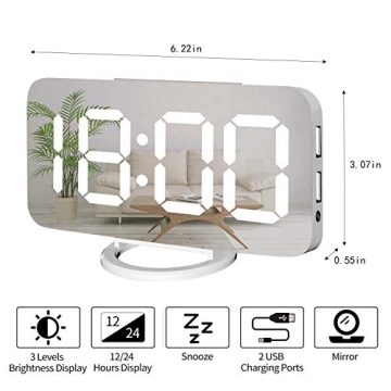 Miowachi Digital Alarm Clock with Dimmable LED Display and USB Ports