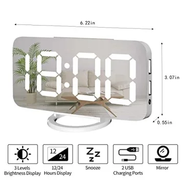 Miowachi Digital Alarm Clock with Dimmable LED Display and USB Ports