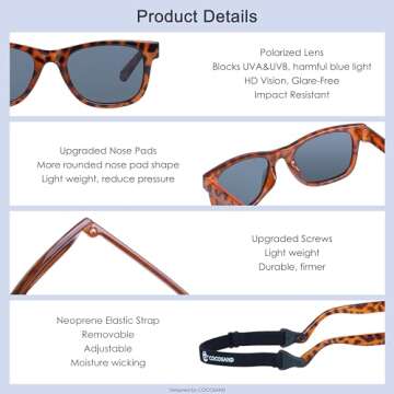 COCOSAND Flexible Polarized Baby Sunglasses with Strap UV Protection for Toddler Infant Newborn Girl Boy Age 0-24 Months, Tortie with Grey Lens