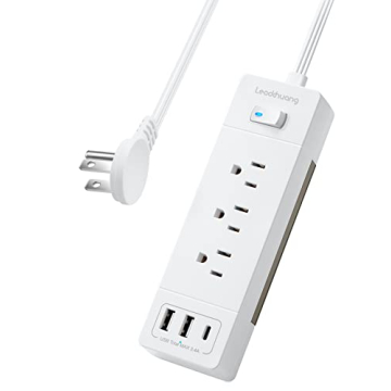 Leadchuang 1875W Power Strip Ultra-Flat Plug Extension Cord with USB C Ports, Surge Protector with 3...