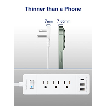 Leadchuang Power Strip Ultra-Flat Plug with USB C Ports