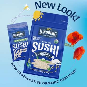 Lundberg California Sushi Rice, Regenerative Organic Certified, 2-Pack – White Short Grain Rice, Sticky Rice, Responsibly Grown in California, 32 Oz Ea