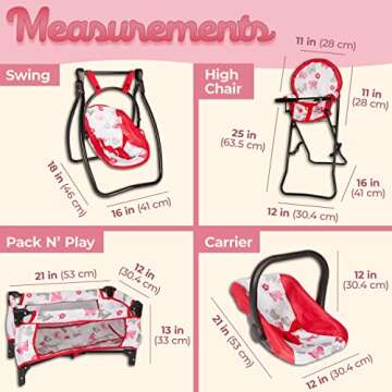 Litti Pritti 18-Inch Baby Doll Nursery Playset - Baby Doll Accessories Set with Swing, Crib, High Chair, and Carrier - Baby Doll Furniture for Girls - Suitable for 18-Inch Dolls and Kids Ages 3 and Up