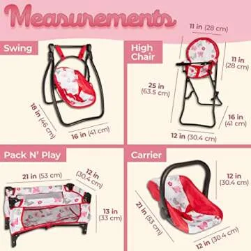 Litti Pritti 18-Inch Baby Doll Nursery Playset - Baby Doll Accessories Set with Swing, Crib, High Chair, and Carrier - Baby Doll Furniture for Girls - Suitable for 18-Inch Dolls and Kids Ages 3 and Up