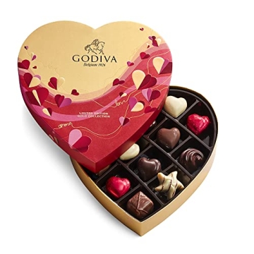 Godiva Chocolatier Valentine’s Day Heart Chocolate Gift Box - 14 Piece Assorted Milk, White and Da...