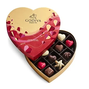 Godiva Chocolatier Valentine’s Day Heart Chocolate Gift Box - 14 Piece Assorted Milk, White and Da...