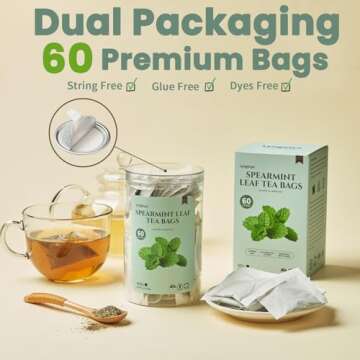 Lynginya Spearmint Tea, 60 Tea Bags - Premium Spearmint Leaves - Natural Herbal Tea - Refreshing & M...
