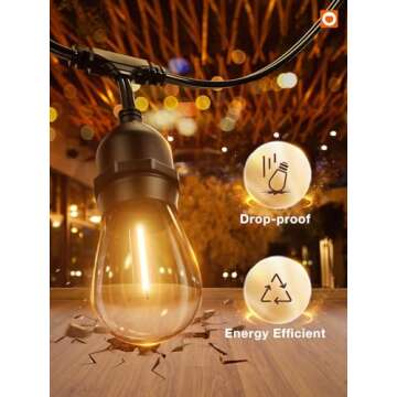 addlon 48FT LED Outdoor String Lights with 25 Edison Vintage Shatterproof Bulbs and Commercial Grade...