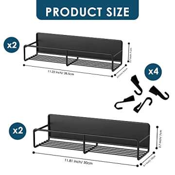 NICERZ 4 Pack Magnetic Spice Rack Organizer with Paper Towel Holder and 4 Hooks, Spices Organizer, Magnetic Shelf, Seasoning Organizer, Magnetic Spice Rack for Refrigerator Fridge Oven, Black