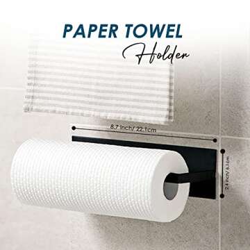 NICERZ 4 Pack Magnetic Spice Rack Organizer with Paper Towel Holder and 4 Hooks, Spices Organizer, Magnetic Shelf, Seasoning Organizer, Magnetic Spice Rack for Refrigerator Fridge Oven, Black