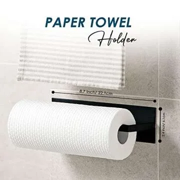 NICERZ 4 Pack Magnetic Spice Rack Organizer with Paper Towel Holder and 4 Hooks, Spices Organizer, Magnetic Shelf, Seasoning Organizer, Magnetic Spice Rack for Refrigerator Fridge Oven, Black