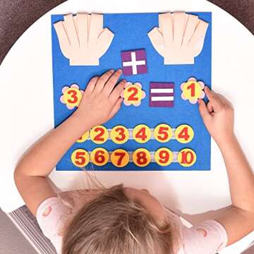 Montessori Learning Toddler Felt Educational Toy Finger Number Learning Counting Math Felt Board Preschool Manipulatives Travel Game Addition Subtraction 3+ Year Old Gift Activity Kindergarten, Blue