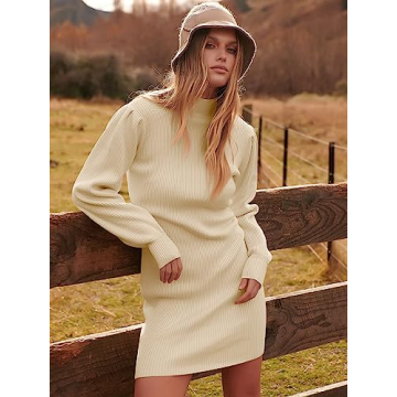 ANRABESS Women's Long Sleeve Mock Neck Mini Dress