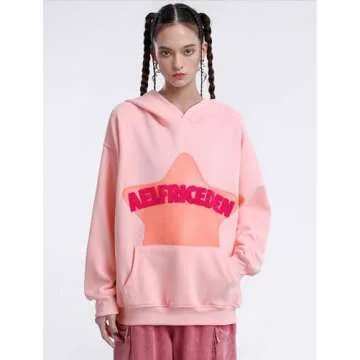 Aelfric Eden Womens Graphic Hoodies Pink Star Print Hoodie Unisex Oversized Hoodies Long Sleeve Pocket Pullover