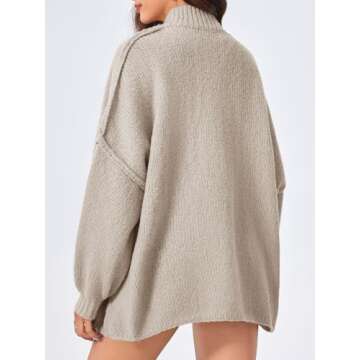 Saodimallsu Womens Oversized Cardigans Long Lantern Sleeve Button Down Chunky Knit Loose Fall Sweater Coats Khaki