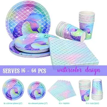 Nalyee Mermaid Party Supplies (Serves 16), Complete Mermaid Birthday Party Supplies, Mermaid Birthday Party Decorations for Girls, Mermaid Under The Sea Party Decor