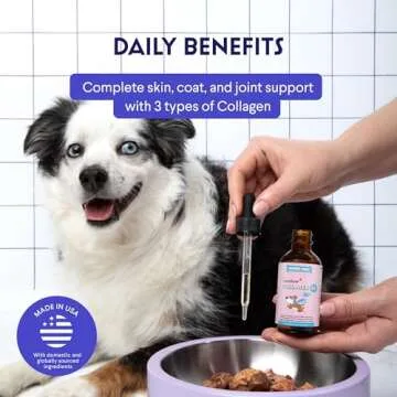 Premium Collagen for Dogs – Skin & Coat Supplement for Dogs, Hip & Joint Support – Liquid Collagen for Dogs with Hyaluronic Acid –Types 1, 2 & 3 Collagen for Dogs – Daily Collagen For Dogs Made in USA