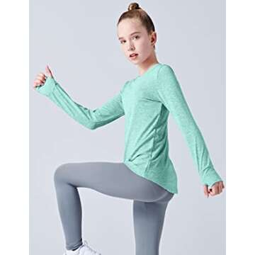 3 Pack: Youth Girls Long Sleeve Shirts Active Dry Fit Athletic Performance Clothes Kids Teens Sports Tees with Thumbholes