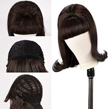 LONAI Retro Brown Wig 50s 60s 70s Wig with Bangs for Women Synthetic Hair for Halloween Costume Part...