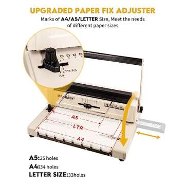 MAKEASY Binding Machine - Wire Binding Machine, 34 Hole, 15 Sheets Punch Capacity, Metal Book Maker Machine with 1 Box Wire Spines & Ring Opener