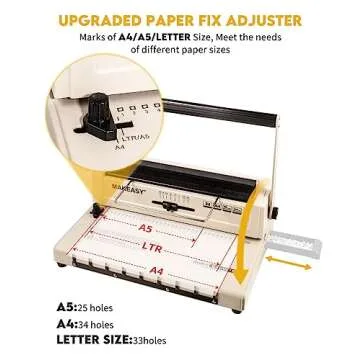 MAKEASY Binding Machine - Wire Binding Machine, 34 Hole, 15 Sheets Punch Capacity, Metal Book Maker Machine with 1 Box Wire Spines & Ring Opener