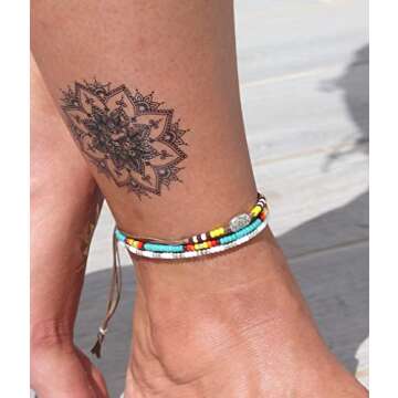 Boho Beaded Anklet Set for Women and Teen Girls, Bohemian Hippie Waterproof Adjustable String Anklet...