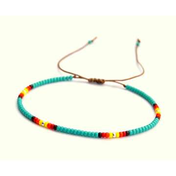 Boho Beaded Anklet Set for Women and Teen Girls, Bohemian Hippie Waterproof Adjustable String Anklets, Unique Colorful Beach Summer Foot Jewelry, Native American Style, Handmade by Tribes