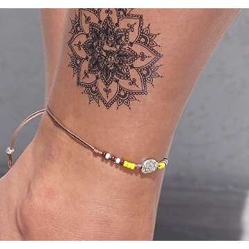 Boho Beaded Anklet Set for Women and Teen Girls, Bohemian Hippie Waterproof Adjustable String Anklets, Unique Colorful Beach Summer Foot Jewelry, Native American Style, Handmade by Tribes