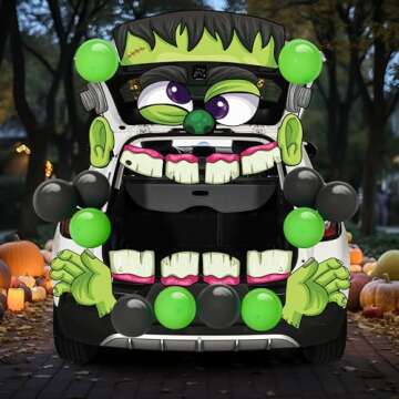 JOYIN Trunk Or Treat Car Decorations Kit Halloween Decorations Outdoor Indoor Frankenstein Car Stickers, Haunted House SUV Trunk Archway Car Garage Lawn Balloons