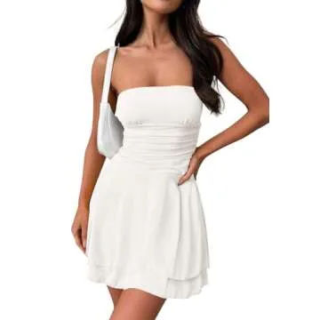 MEROKEETY Women's Backless Swing Beach Dress Ruched High Waist Going Out Party Y2k Short Sundress, W...