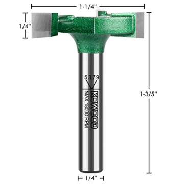 CNC Spoilboard Surfacing Router bit, 1/4'' Shank, 1-1/4'' Cut Dia, 1/4'' Cut Length, 3 Wings, Profes...