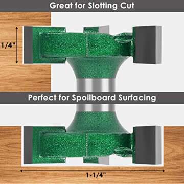 CNC Spoilboard Surfacing Router bit, 1/4'' Shank, 1-1/4'' Cut Dia, 1/4'' Cut Length, 3 Wings, Professional Woodworking Tools by KOWOOD PRO