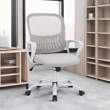 Office Chair, Mid Back Desk Chair1 Ergonomic Mesh Computer Gaming with Larger Seat, Executive Height Adjustable Swivel Task with Lumbar Support Armrest for Women Adults