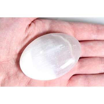 MINERALUNIVERSE Natural Selenite Crystal Palm Stone Worry Stone – Healing Stone - Large Crystal Selenite Spiritual Healing Massage Palmstone