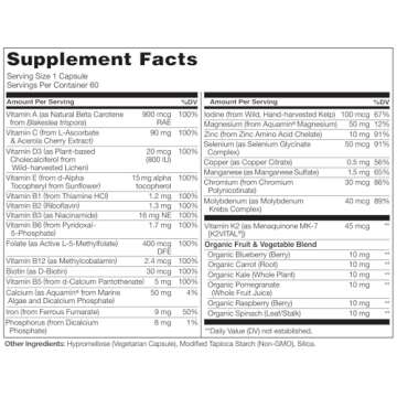 NATURELO One Daily Multivitamin for Women - Energy Support - Whole Food Supplement to Nourish Hair, Skin, Nails - Non-GMO - No Soy - Gluten Free - 60 Capsules - 2 Month Supply