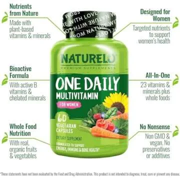 NATURELO One Daily Multivitamin for Women - Energy Support - Whole Food Supplement to Nourish Hair, Skin, Nails - Non-GMO - No Soy - Gluten Free - 60 Capsules - 2 Month Supply