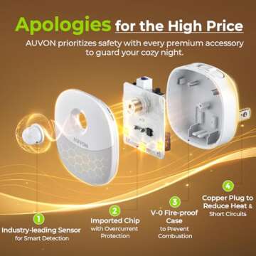 AUVON Plug in Night Light with Motion Sensor and Dusk to Dawn Sensor, Mini Warm White LED Nightlight with 1-50 lm Adjustable Brightness for Bathroom, Hallway, Stairs, Bedroom, Kitchen, 4 Packs
