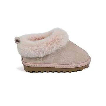 BEARPAW Unisex Faux Fur Lined Suede Infant Shoes - Hard Bottom Baby Shoes for Girls - Cozy Soft Leather Walker Slippers - Early Walking Asher/Pink/6