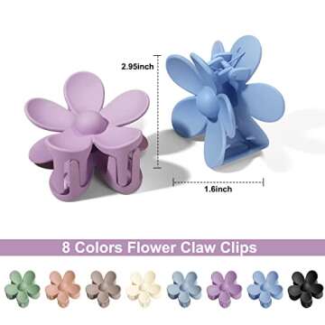 Tyfthui 8 Pieces Flower Hair Accessories, Matte Daisy Hair Claw Clips, 8 Colors Cute Non-Slip Strong...