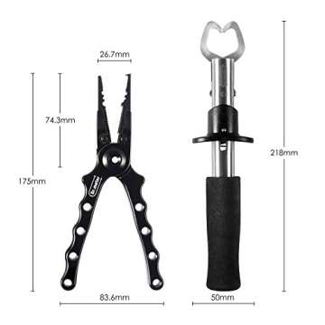 Dr.meter Aluminum Fishing Pliers, Saltwater Resistant Fishing Gear, Tungsten Carbide Cutters Split Ring Pliers Hook Remover Fish Holder with Fishing Gripper and Fishing Gloves, Fishing Gifts for Men