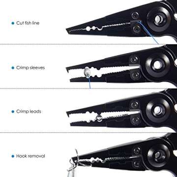 Dr.meter Aluminum Fishing Pliers, Saltwater Resistant Fishing Gear, Tungsten Carbide Cutters Split Ring Pliers Hook Remover Fish Holder with Fishing Gripper and Fishing Gloves, Fishing Gifts for Men
