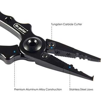 Dr.meter Aluminum Fishing Pliers, Saltwater Resistant Fishing Gear, Tungsten Carbide Cutters Split Ring Pliers Hook Remover Fish Holder with Fishing Gripper and Fishing Gloves, Fishing Gifts for Men