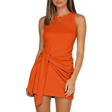 LIYOHON Women's Summer Casual Beach Dress - Elegant Sleeveless Mini Wrap Dress in Multiple Colors