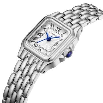 CHEETAH Silver Watches for Women with Small Vintage Bracelet, Rectangular Case Roman Dial