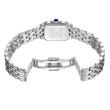 CHEETAH Silver Watches for Women with Small Vintage Bracelet, Rectangular Case Roman Dial