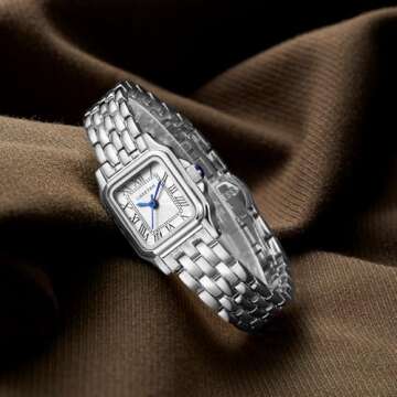 CHEETAH Silver Watches for Women with Small Vintage Bracelet, Rectangular Case Roman Dial