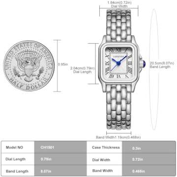 CHEETAH Silver Watches for Women with Small Vintage Bracelet, Rectangular Case Roman Dial